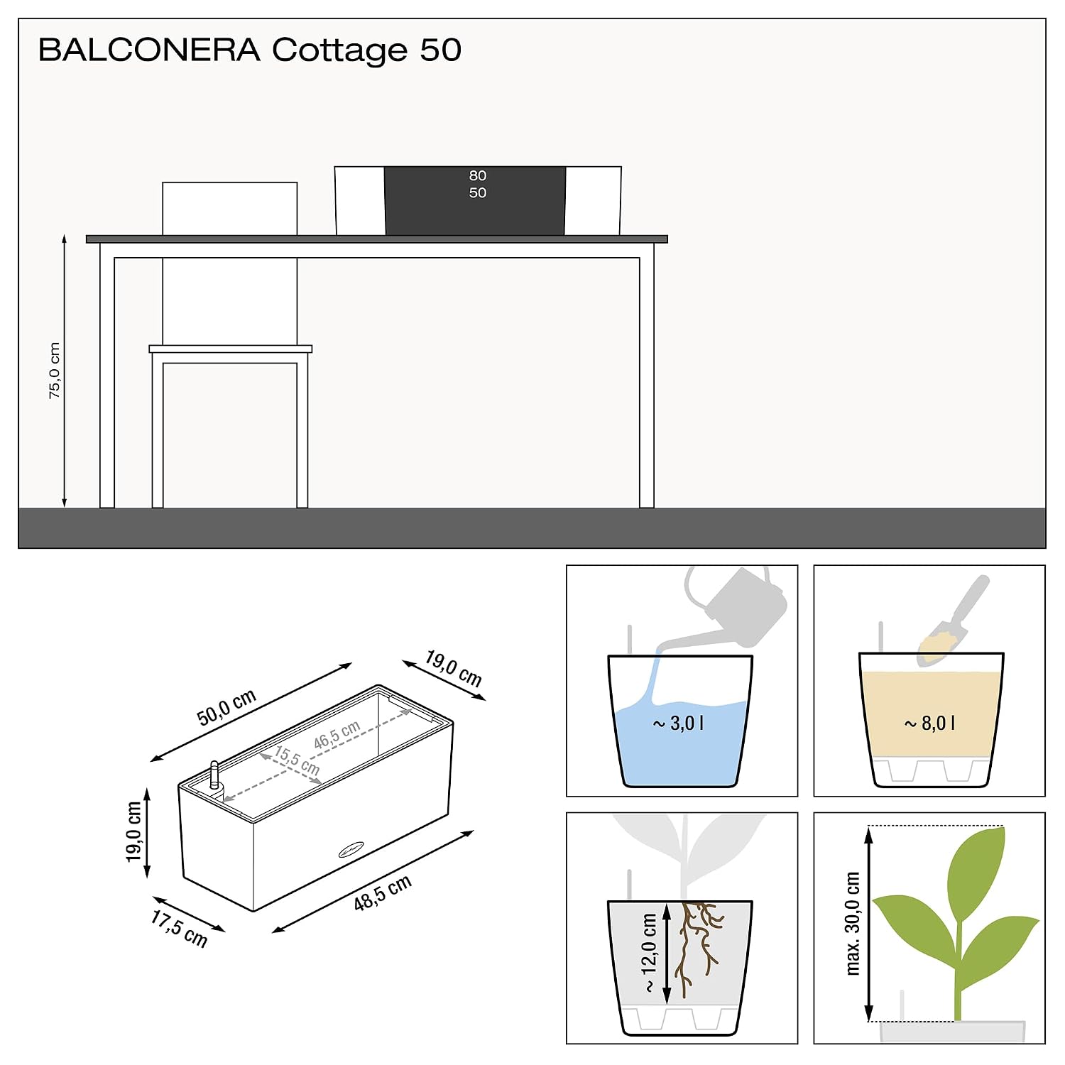 BALCONERA Cottage 50 Mocha, Ja - Self-Watering Planter avaliação e preço