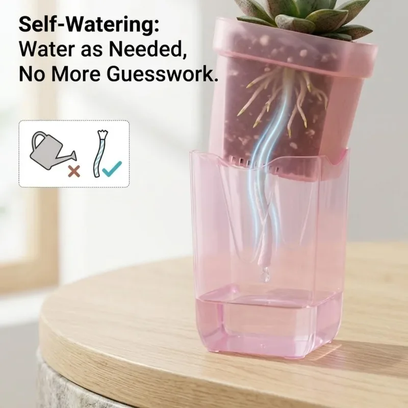 Vasos transparentes cor-de-ros - Self-Watering Planter avaliação e preço